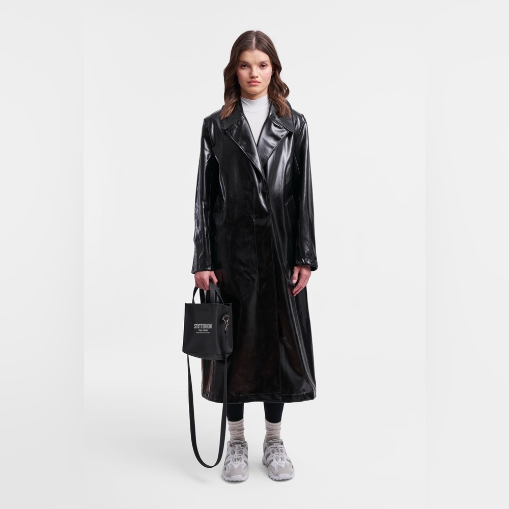 Stutterheim Black Patent Trench Coat